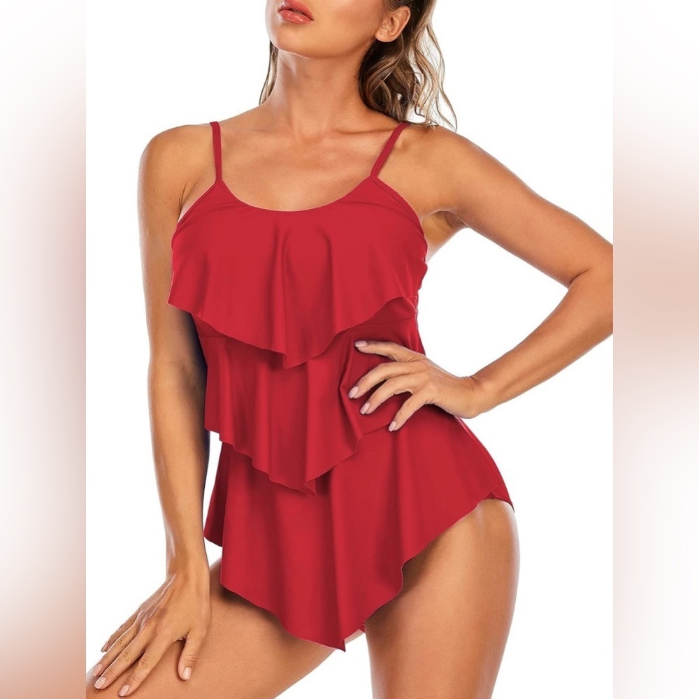 Womens Ruffled Tiered Tummy Control Athletic One Piece Retro Flounce Swimsuits